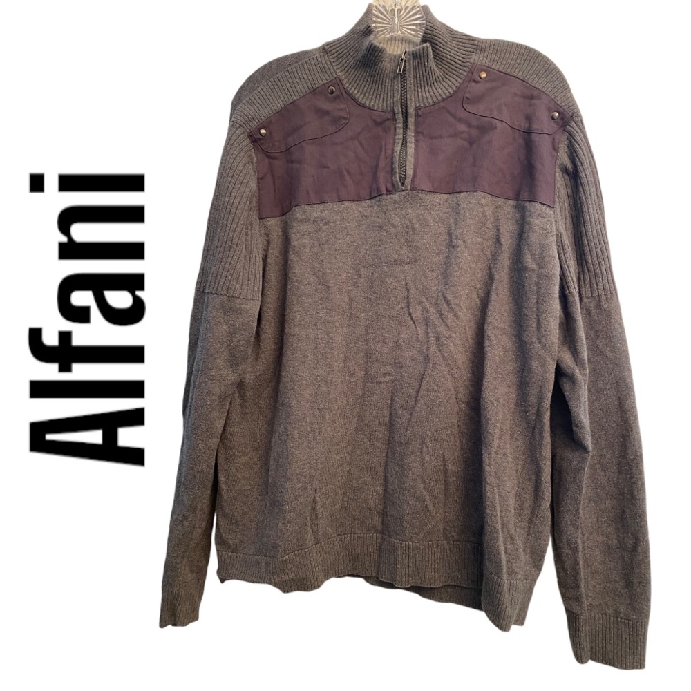 Alfani  Gray 1/4 Zip Long Sleeve Pullover Sweater L